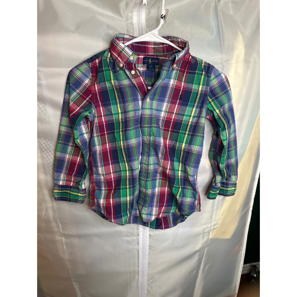 Ralph Lauren Boys Multi Color Plaid Button Down Shirt Size 6 Long Sleeve Pony
